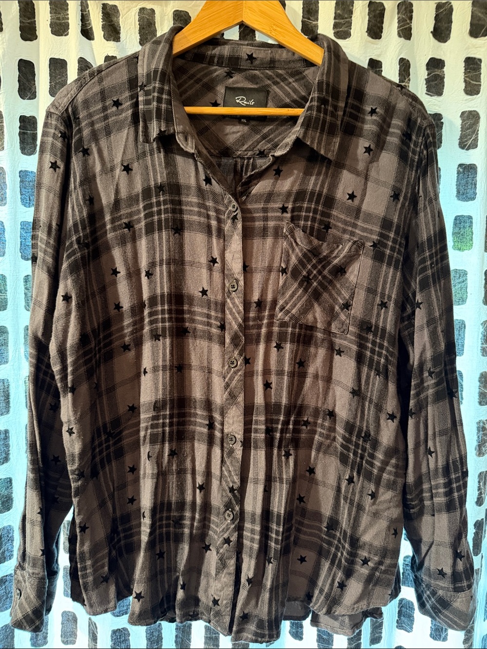 Rails Women’s Dark Gray Plaid Button-Up Shirt with Black Star Print